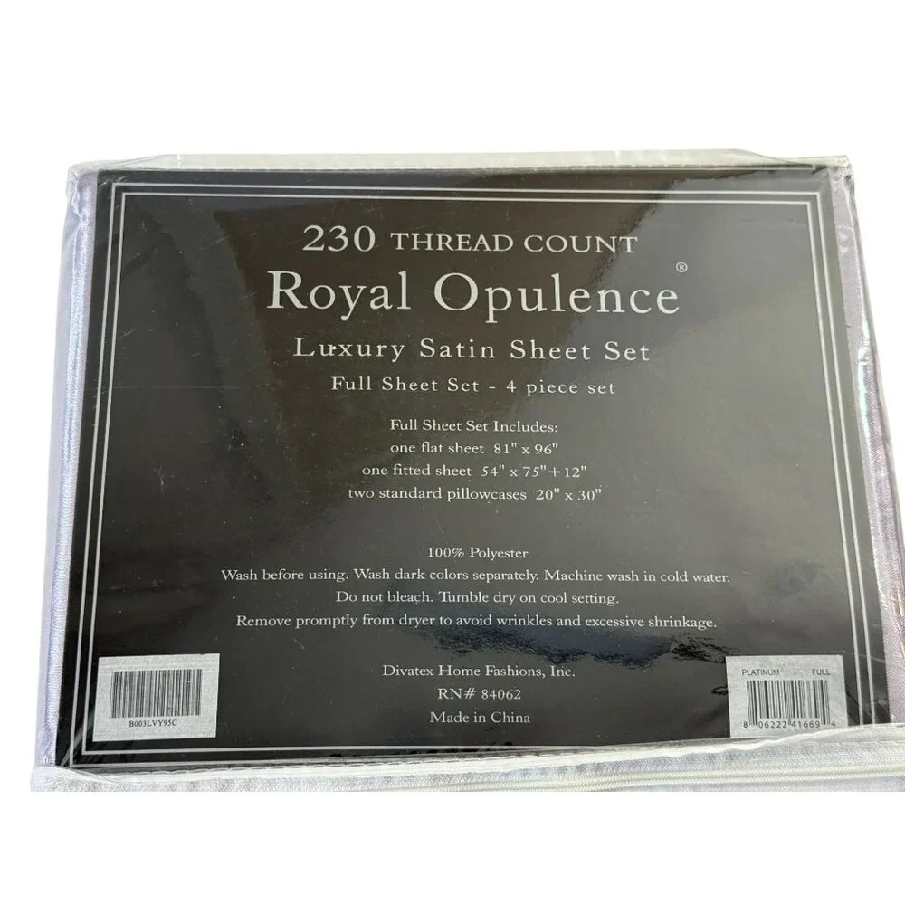 Royal Opulence Luxury Satin Full Sheet Set 230 Thread Deep Pocket 17